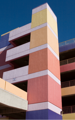 colorful tall parking building 